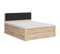 Lit coffre 160x200 avec sommier coffre et tête de lit capitonnée noir, coloris Blanc brillant - Longueur 204,5 x Profondeur 169 x Hauteur 95/40,5 cm
