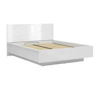 Lit coffre 160x200 avec sommier et rangement, coloris Blanc brillant/Blanc haute brillance - Longueur 206 x Profondeur 169,5 x Hauteur 98,5/43 cm