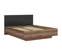 Lit coffre 160x200 avec sommier et rangement, coloris Chêne delano / Noir mat - Longueur 206 x Profondeur 169,5 x Hauteur 98,5/43 cm