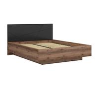 Lit coffre 160x200 avec sommier et rangement, coloris Chêne delano / Noir mat - Longueur 206 x Profondeur 169,5 x Hauteur 98,5/43 cm - -