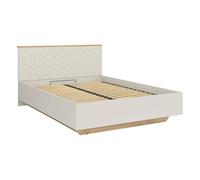 Lit coffre 160x200 avec sommier et rangement , coloris Chêne mauvella/Beige - Longueur 210,5 x Profondeur 167 x Hauteur 110/42,5 cm