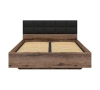 Lit coffre 160x200 avec tête de lit rembourrée noir, sommier et rangement ,coloris Chêne marron foncé - Longueur 206 x Profondeur 165 x Hauteur 42-98,5 cm