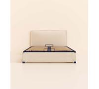 Lit coffre 160x200 cm - Beige - Avec tête de lit - Acier recy t lattes en bois - Grand volume de rangement - Fait en France - Tediber