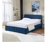 Lit coffre 160x200 en velours bleu avec tête de lit + sommier à lattes