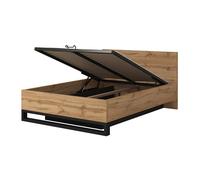 Lit coffre 160x200 style industriel - Collection MILOS. Coloris chêne brut et noir.