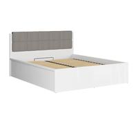Lit coffre 160x200 tête rembourée grise avec sommier et rangement, coloris Blanc brillant - Longueur 204,5 x Profondeur 169 x Hauteur 95/40,5 cm