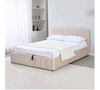 Lit coffre 160x200 velours beige avec tête de lit + sommier à lattes