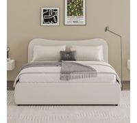 Plano lit coffre 160x200cm design arrondi velours côtelé beige