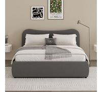 Concept Usine Lit coffre Plano 160x200 cm design arrondi velours côtelé gris