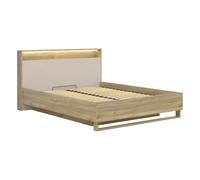 Lit coffre 160x200cm + LED avec sommier et rangement ,coloris Chêne mauvella/Beige - Longueur 218 x Profondeur 168 x Hauteur 100 cm