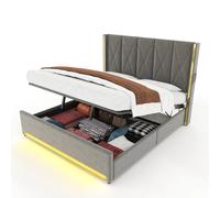 Lit coffre 180/200 cm gris foncé en velours avec LED USB et tête de lit haute
