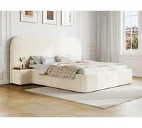 Lit coffre 180 x 200 cm avec chevets - Tissu bouclette - Blanc - ESTERIA de Maison Céphy