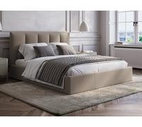 Lit coffre 180 x 200 cm avec tête de lit coutures verticales - Tissu - Taupe - Avec matelas Confort - KILACLO