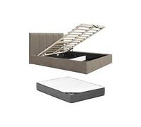 Lit coffre 180 x 200 cm avec tête de lit coutures verticales - Tissu - Taupe - Avec matelas Premium - KILACLO