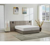 Lit coffre 180 x 200 cm avec tête de lit et lampe intégrée - Velours - Taupe - SARETO
