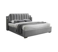 Lit coffre 180 x 200 cm avec tête de lit incurvée - Velours - Gris clair - TEOMIS
