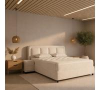 Lit coffre 180cm en tissu + matelas + surmatelas KAPY