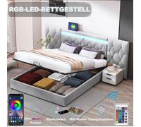 Lit coffre 180x200 cm - O.Ye - Velours gris - LED - USB - Sommier à lattes Oui