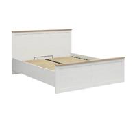 Lit coffre 180x200 lit adulte 2 places avec sommier et rangement, coloris Blanc pin andersen/Chêne clair - Longueur 208,5 x Profondeur 185 x Hauteur 110,5/57,5 cm