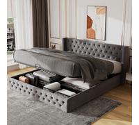 Lit coffre 180x200, lit double lit 2 personnes avec sommier et rangement, style Chesterfield, velours, gris