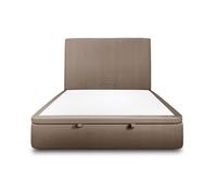Lit coffre 180x200cm avec tête de lit tapissier Velours Taupe - Hauteur totale : 39cm - Sommier en bois massif avec Pieds bois 10 cm
