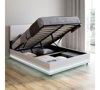 Lit coffre 2 places 140x190 en PVC blanc avec sommier et LED