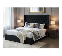 Lit Coffre 2 Places 180x200 cm Chesterfield Velours Noir Clouté Sommier Inclus