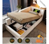 Lit Coffre 90 x 190 cm , Lit Ado et Lit enfant avec Lampe de Lecture et Recharge USB,C, Pratique et Moderne, Sans Matelas