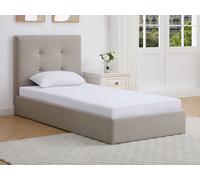 Lit coffre 90 x 190 cm ? Tissu ? Taupe + Matelas ? CALINIDA