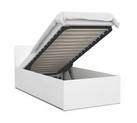 Lit coffre 90 x 200 cm avec sommier à lattes relevable et rangement intégré - Blanc - Modèle PARIS