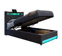 Lit coffre 90x190 gris LED USB rembourré