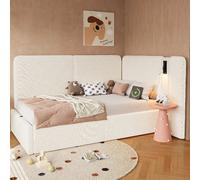 Lit coffre 90x200 cm avec ports USB et Type-C et lampe, en tissu, beige, sans matelas