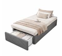 Lit coffre 90x200 cm avec rangement hydraulique et tiroir, gris