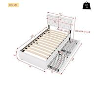 Lit coffre 90x200 cm lit simple 1 personne table de chevet avec rivets décoratifs, 2 tiroirs, beige clair