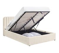 Lit coffre 140x190 cm avec tête de lit en tissu bou eige