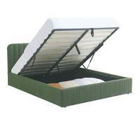 Lit coffre adulte 140x190 cm avec tête de lit capitonnée en tissu bouclé vert kaki - Ava