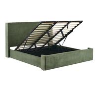 Lit coffre adulte 140x190 cm avec tête de lit capitonnée en velours côtelé vert kaki - Elma
