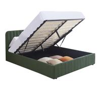 Lit coffre adulte 140x190 cm avec tête de lit capitonnée en velours vert kaki - Ava