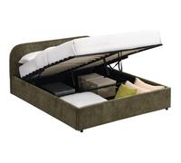 Lit coffre adulte 140x190 cm avec tête de lit en tissu chenille vert kaki - Cassis