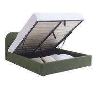 Lit coffre adulte 140x190 cm avec tête de lit matelassée en tissu bouclé vert - Suzon