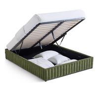 Lit coffre adulte 140x190 cm en tissu chenille vert kaki - Balto