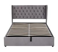 Lit coffre adulte 140x190cm - 2 personnes - sans matelas - Avec sommier à lattes - chesterfield - gris