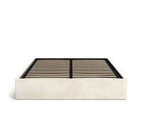 Lit coffre adulte 140x200 cm avec rangement - Lit double hydraulique - Sommier à lattes - Revêtement en velours - Beige
