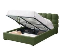 Lit coffre adulte 160x200 cm avec sommier et tête de lit capitonnée en tissu bouclé vert - Lola