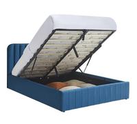 Lit coffre adulte 160x200 cm avec tête de lit capitonnée en velours bleu - Ava