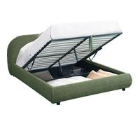 Lit coffre adulte 160x200 cm avec tête de lit matelassée en tissu bouclé vert kaki - Madisson