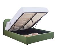 Lit coffre adulte 160x200 cm avec tête de lit matelassée en velours vert clair - Suzon