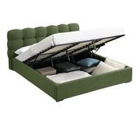 Lit coffre adulte 180x200 cm avec sommier et tête de lit capitonnée en tissu bouclé vert - Lola