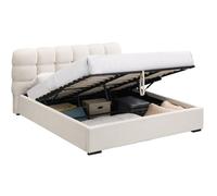 Lit coffre adulte 180x200 cm avec sommier et tête de lit capitonnée en velours beige - Lola