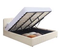 Lit coffre adulte 180x200 cm avec tête de lit capitonnée en velours beige - Ava
